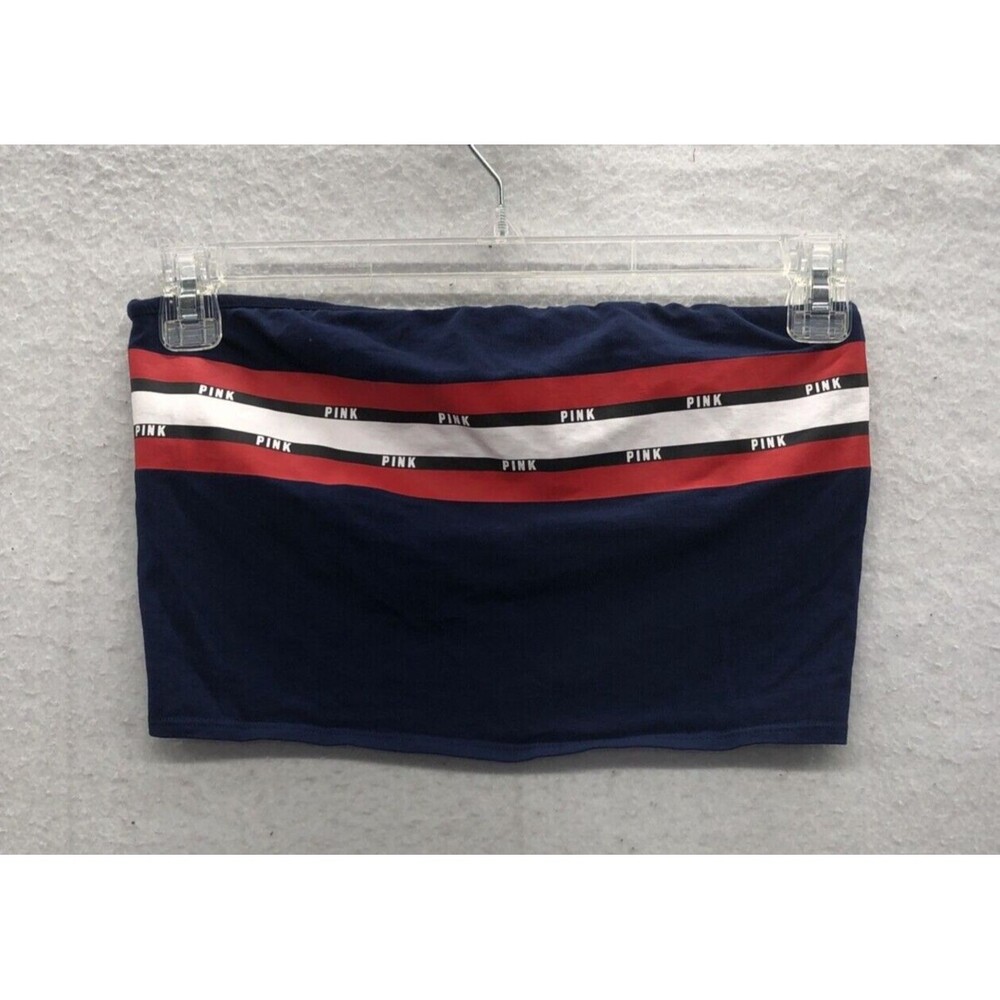 PINK Victoria’s Secret Halter Top L Blue Red White Strapless Y2K Vacation Beach